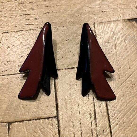Vintage Mauve & Black Earrings Abstract Lightning - Picture 2 of 7
